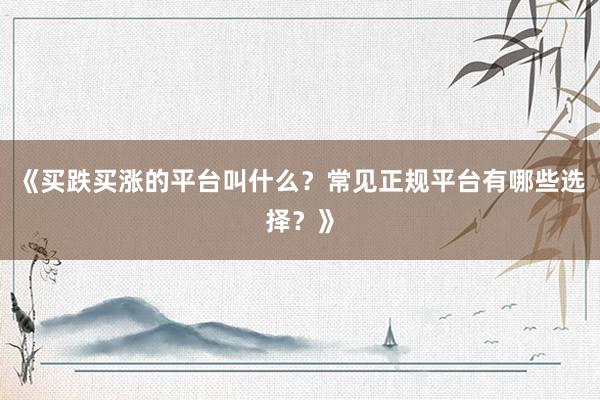 《买跌买涨的平台叫什么？常见正规平台有哪些选择？》