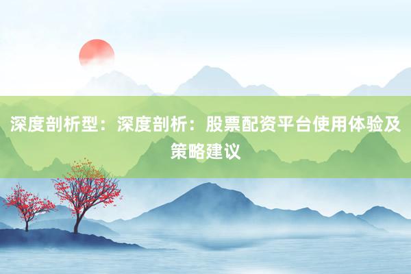 深度剖析型:深度剖析:股票配资平台使用体验及策略建议