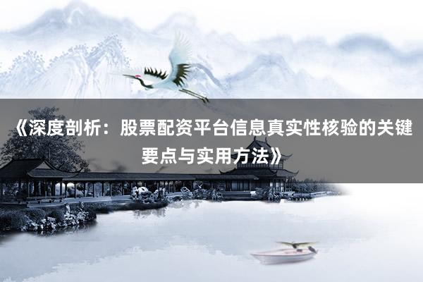 《深度剖析：股票配资平台信息真实性核验的关键要点与实用方法》